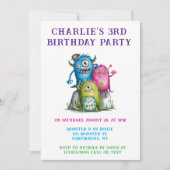  whimsical watercolor monsters children's birthday 招待状 (正面)