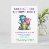  whimsical watercolor monsters children's birthday 招待状 (スタンド正面)