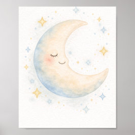 Whimsical watercolor moon and stars nursery ポスター
