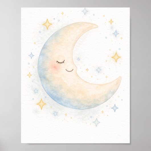 Whimsical watercolor moon and stars nursery ポスター (正面)