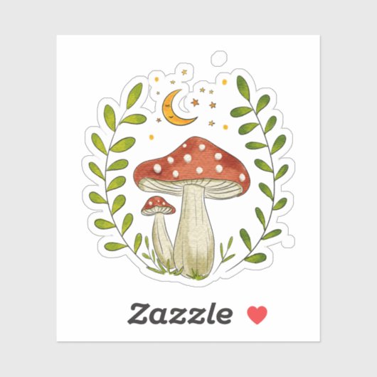 Whimsical Watercolor Mushroom and Moon シール (シート)
