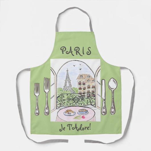 Whimsical Watercolor Paris Eiffel Tower Cutlery エプロン (正面)