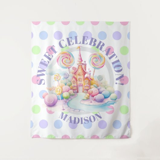 Whimsical Watercolor Pastel Candyland Birthday タペストリー (正面)