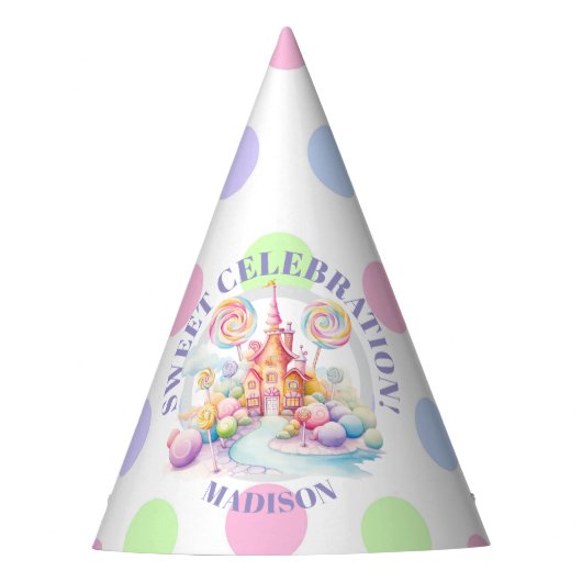 Whimsical Watercolor Pastel Candyland Birthday パーティーハット (正面)
