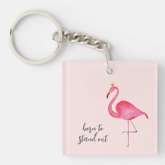 Whimsical Watercolor Pink Flamingo Keychain キーホルダー (正面)