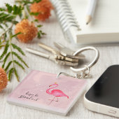 Whimsical Watercolor Pink Flamingo Keychain キーホルダー (正面右)