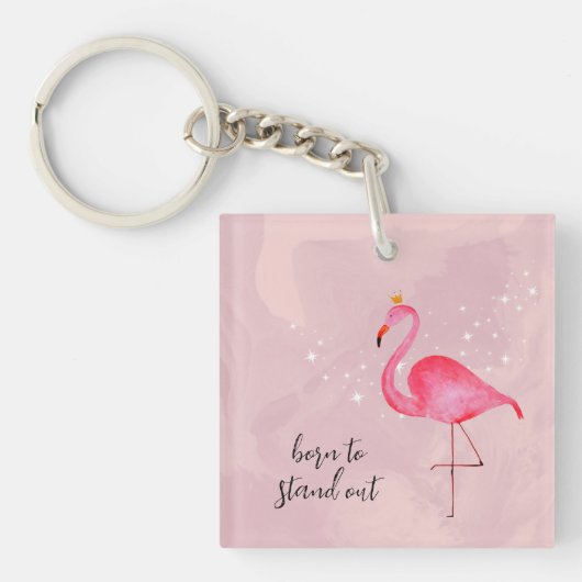 Whimsical Watercolor Pink Flamingo Keychain キーホルダー (正面)