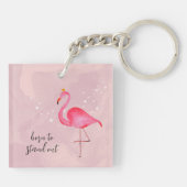 Whimsical Watercolor Pink Flamingo Keychain キーホルダー (裏面)