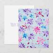 ​Whimsical Watercolor Purple & Pink Floral 出欠カード (正面/裏面)