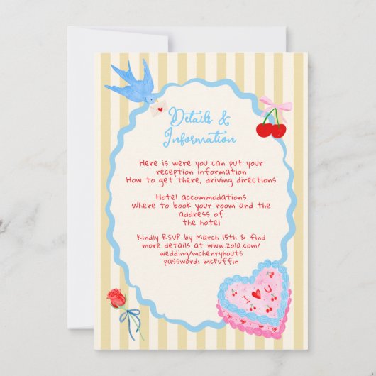 Whimsical watercolor quirky Wedding Invitation 招待状 (裏面)