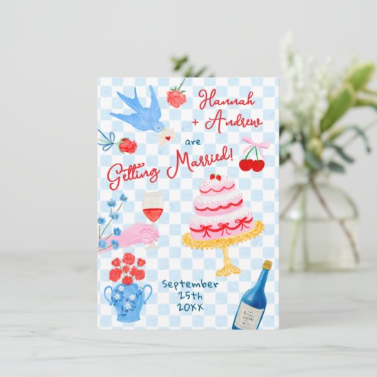 Whimsical watercolor quirky Wedding Invitation 招待状 (スタンド正面)