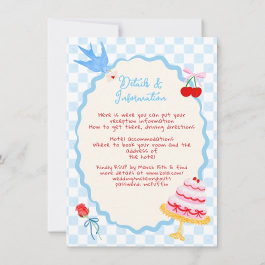 Whimsical watercolor quirky Wedding Invitation 招待状 (裏面)