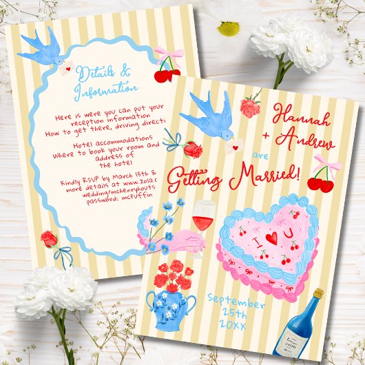 Whimsical watercolor quirky Wedding Invitation 招待状