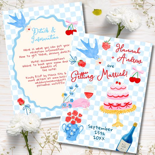 Whimsical watercolor quirky Wedding Invitation 招待状