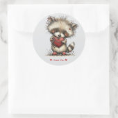 Whimsical Watercolor Raccoon Love Sticker ラウンドシール (バッグ)