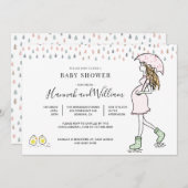 Whimsical Watercolor Rainy Day Baby Shower 招待状 (正面/裏面)