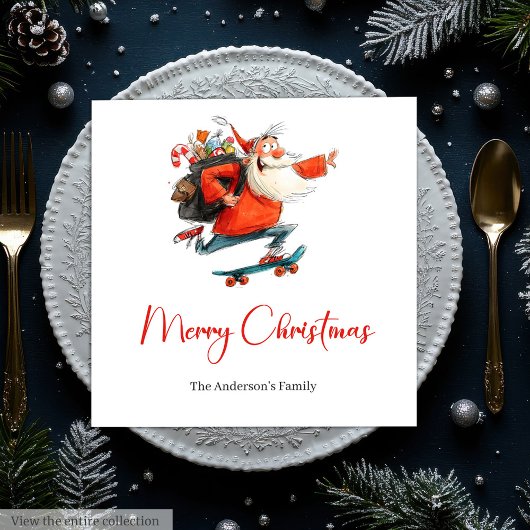 Whimsical Watercolor Santa Funny Christmas Napkins スタンダードランチョンナプキン