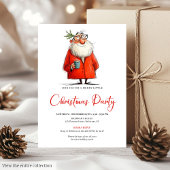 Whimsical Watercolor Santa Funny Holiday Invite 招待状