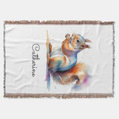 Whimsical Watercolor Squirrel Personalized スローブランケット (正面)