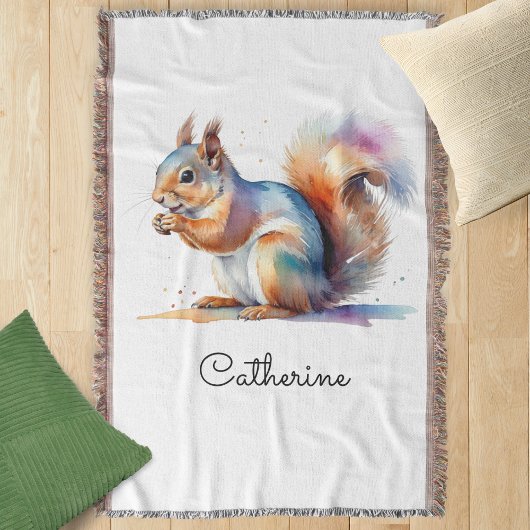 Whimsical Watercolor Squirrel Personalized スローブランケット