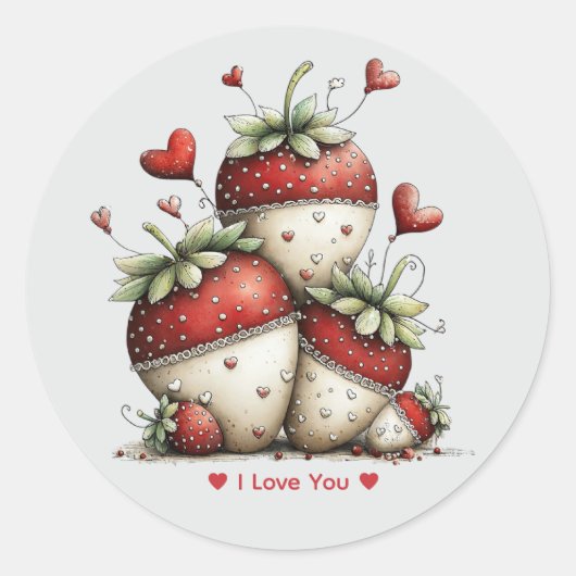 Whimsical Watercolor Strawberries Sticker ラウンドシール (正面)