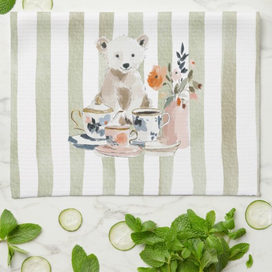  Whimsical Watercolor Tea Time Bear Kitchen Towels キッチンタオル (折り畳み)
