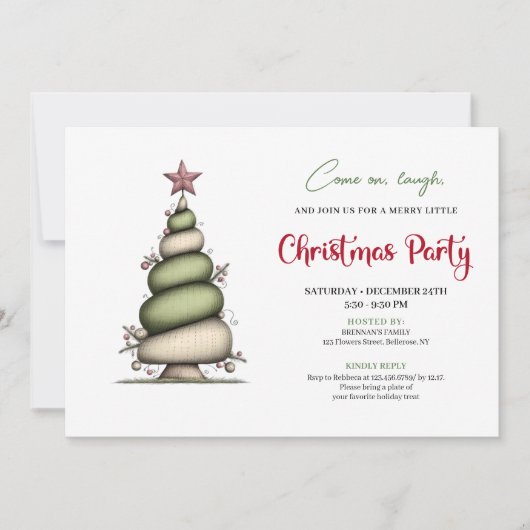 Whimsical watercolor tree Christmas party invite 招待状 (正面)