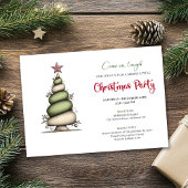 Whimsical watercolor tree Christmas party invite 招待状