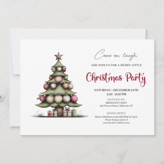 Whimsical watercolor tree editable festive invite 招待状 (正面)