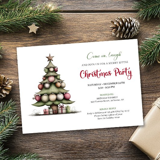 Whimsical watercolor tree editable festive invite 招待状