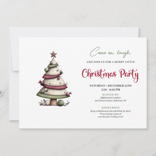 Whimsical watercolor tree funny Christmas invite 招待状 (正面)