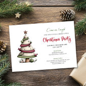 Whimsical watercolor tree funny Christmas invite 招待状