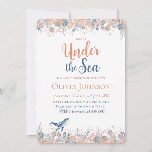 Whimsical Watercolor Under the Sea Baby Shower 招待状 (正面)