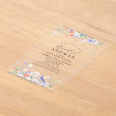 Whimsical Watercolor Wildflowers & Blue Birds アクリル招待状 (レイダウン)