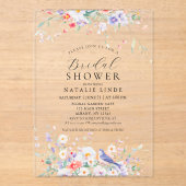 Whimsical Watercolor Wildflowers & Blue Birds アクリル招待状 (正面)