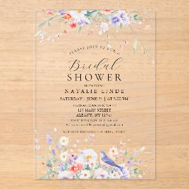 Whimsical Watercolor Wildflowers & Blue Birds アクリル招待状