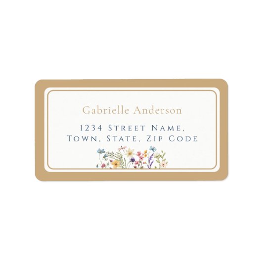 Whimsical Watercolor Wildflowers Gold Wedding  ラベル (正面)