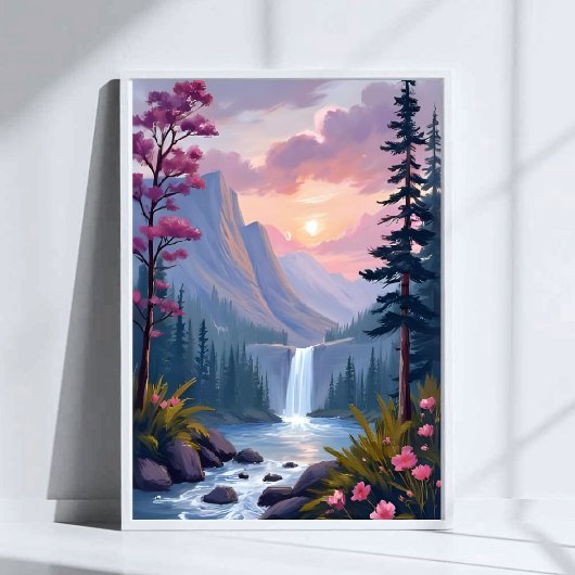 Whimsical Waterfall | Magical Floral Landscape ポスター