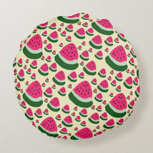 Whimsical Watermelons Cute Summer Fruit Pattern  ラウンドクッション (裏面)