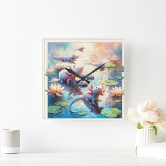 Whimsical Waters 2 - Watercolor スクエア壁時計 (ホーム)