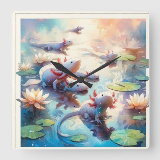 Whimsical Waters 2 - Watercolor スクエア壁時計 (正面)