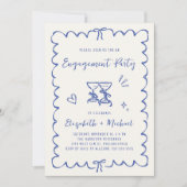 Whimsical Wavy Frame Blue Photo Engagement Party 招待状 (正面)