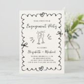 Whimsical Wavy Frame Cream Photo Engagement Party 招待状 (スタンド正面)