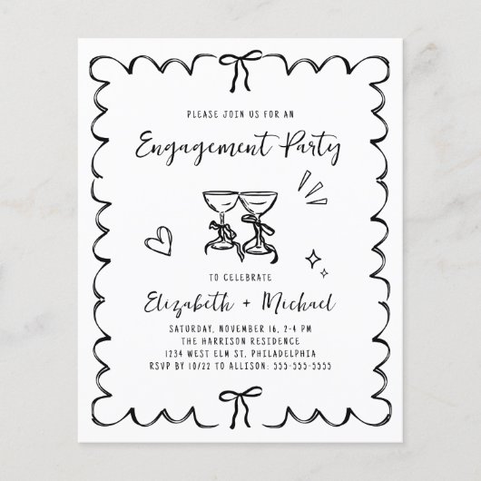 Whimsical Wavy Frame Engagement Party Invitation (正面)