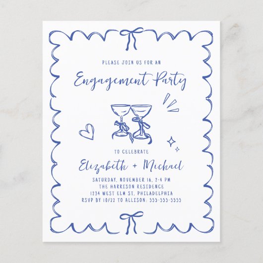 Whimsical Wavy Frame Engagement Party Invitation (正面)