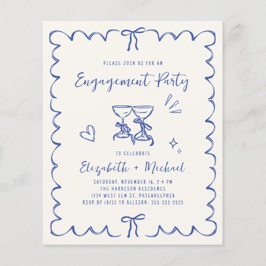 Whimsical Wavy Frame Engagement Party Invitation (正面)