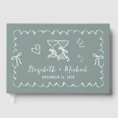 Whimsical Wavy Frame Hand Drawn Sage Green Wedding ゲストブック (正面)