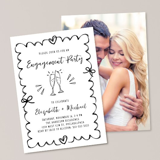 Whimsical Wavy Frame Photo Engagement Party 招待状