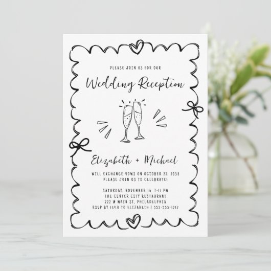 Whimsical Wavy Frame Photo Wedding Reception 招待状 (スタンド正面)