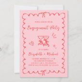  whimsical wavy frame pink Photo Engagement Party 招待状 (正面)